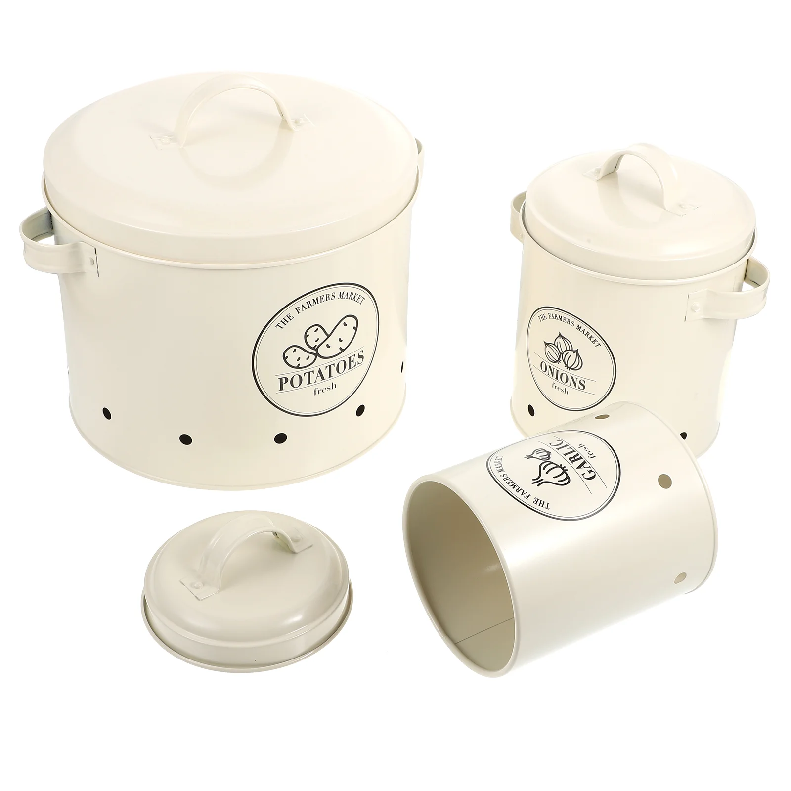 

Potato Storage Onion Garlic Keeper Kitchen Container Bucket Bin Metal Vegetable Canisters Vintage Jar Tin Holder Containers