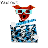 yaologe acrylic movie cartoon glasses dog brooches for women men fashion animal office party badge lapel brooch pins gifts