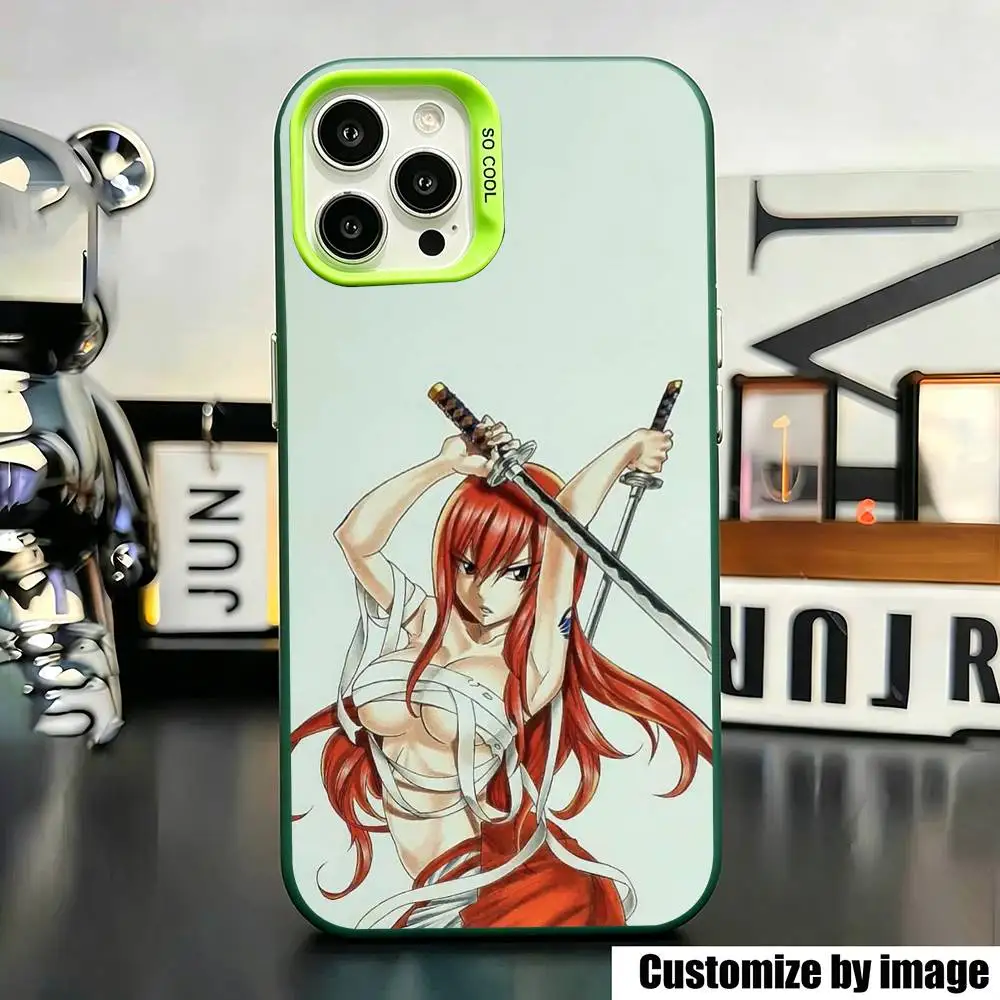 Фото Чехол для телефона с изображением персонажа аниме Fairy Tail Эрзы Скарлет для iPhone 17, 16, 15, 14, 13, 12, 11 Plus, Pro Max, XS, зеленый, серебристый №1