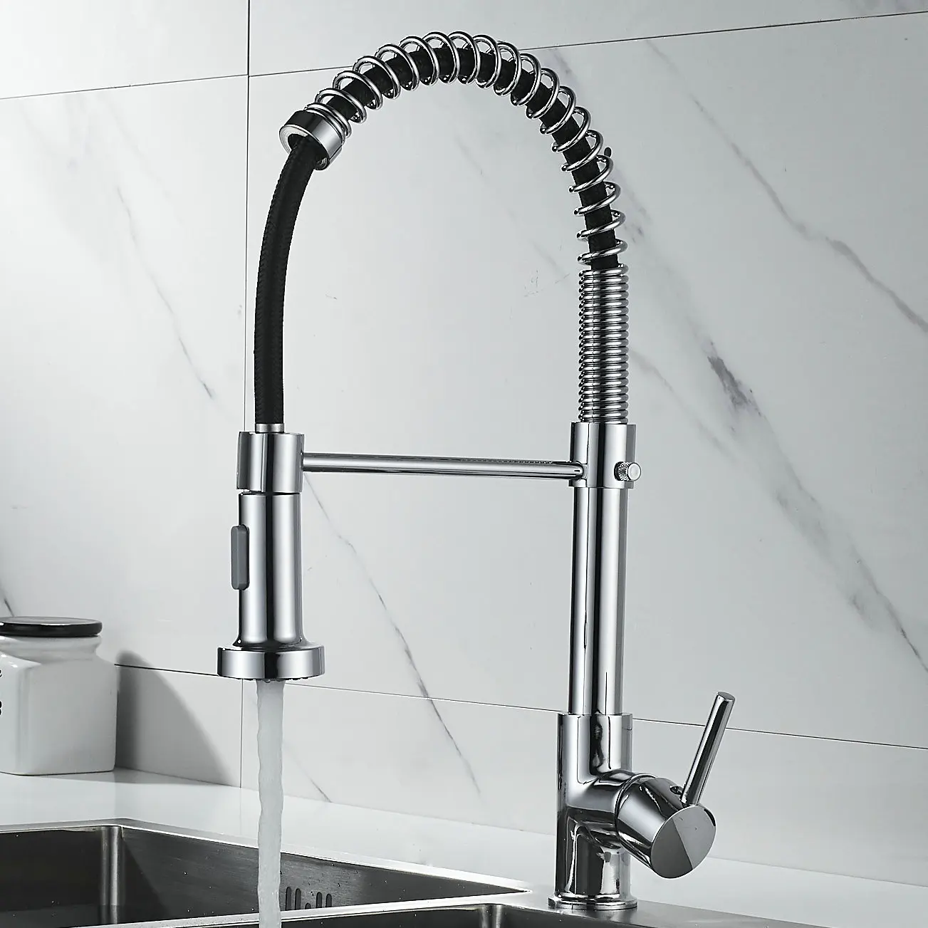 

Kitchen Faucets Silver Single Handle Pull Out Kitchen Tap Single Hole Handle Swivel 360 Degree Water Mixer Tap Taps