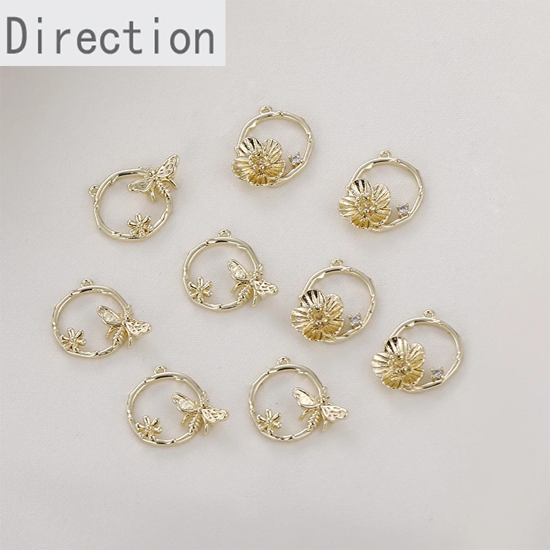 

14k gold preserving color round small bee small flower pendant diy bracelet necklace ear jewelry pendant accessory material