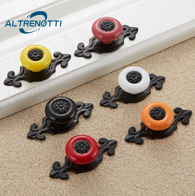 

Ceramic Rural Antique Vintage Door Pull Kitchen Cabinet Handles For Furniture Muebles Cupboard Wardrobe Drawer Knobs Black Brass
