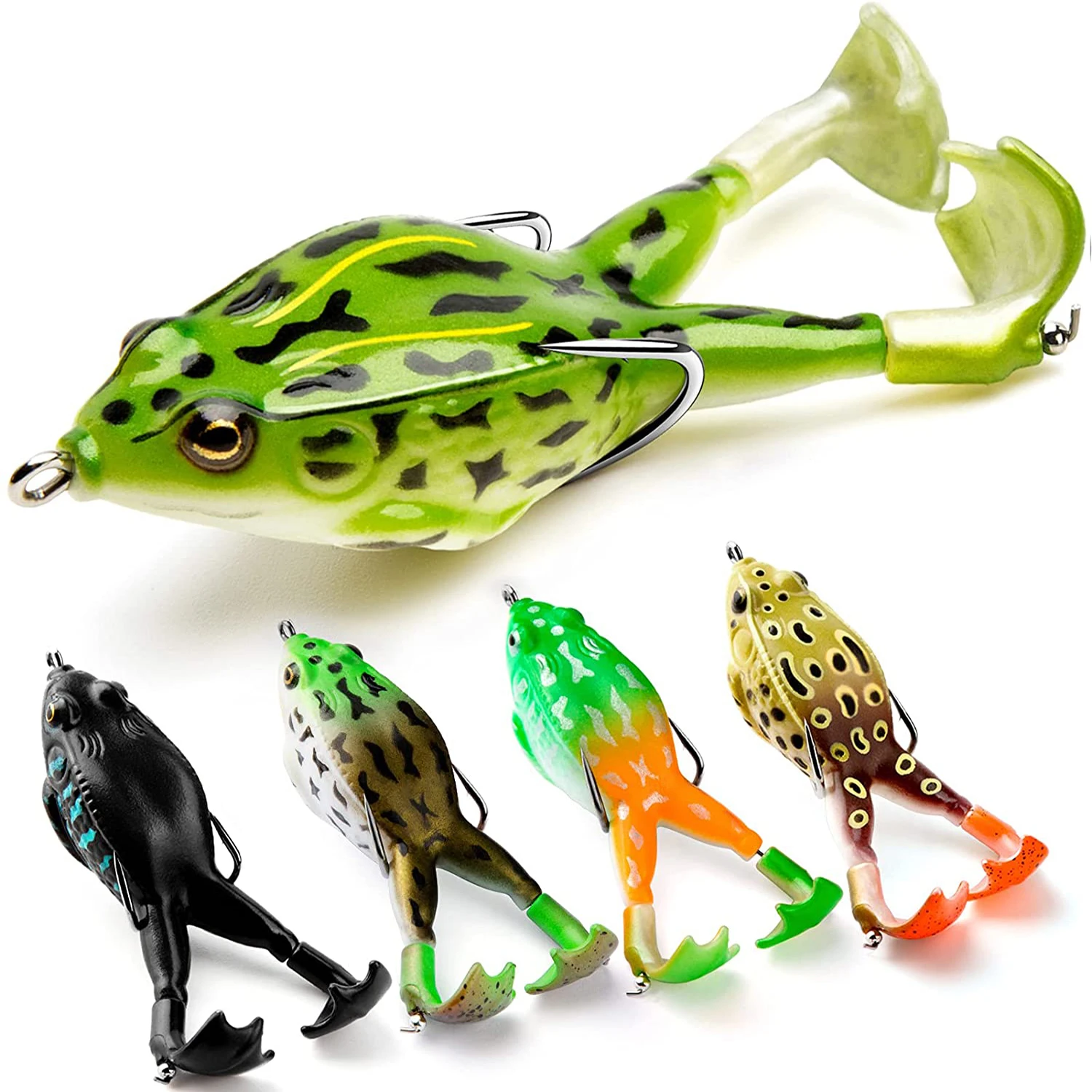 

5Pcs Topwater Frog Lure Fishing Lures Kit Realistic Prop Frog Swimbait Artificial Bait with Double Propeller for Bass Trout