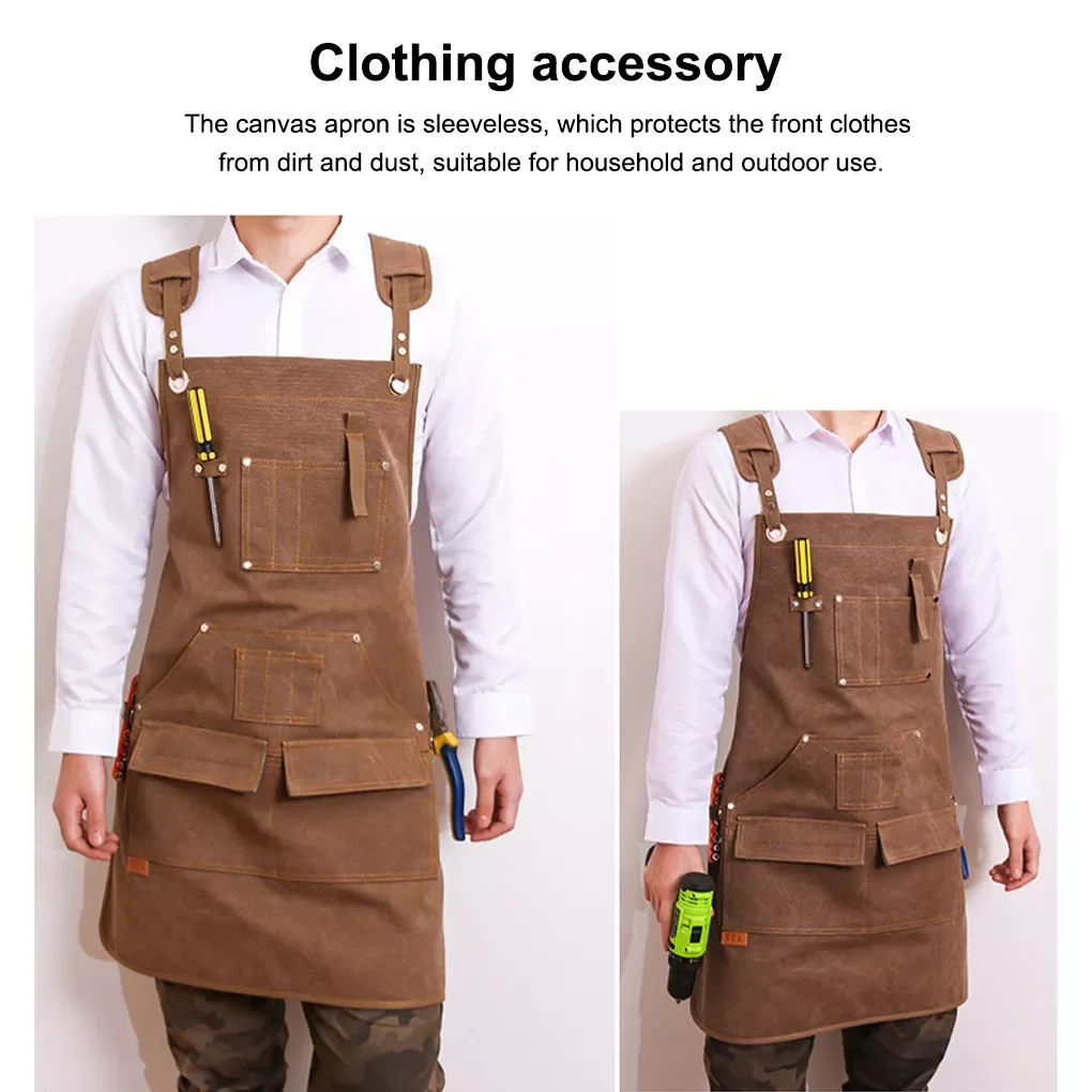 

Kitchen Work Apron Canvas Cafes Bib with Pockets Cooking Woodworking Art Picnic Grilling Gardening Technician Aprons