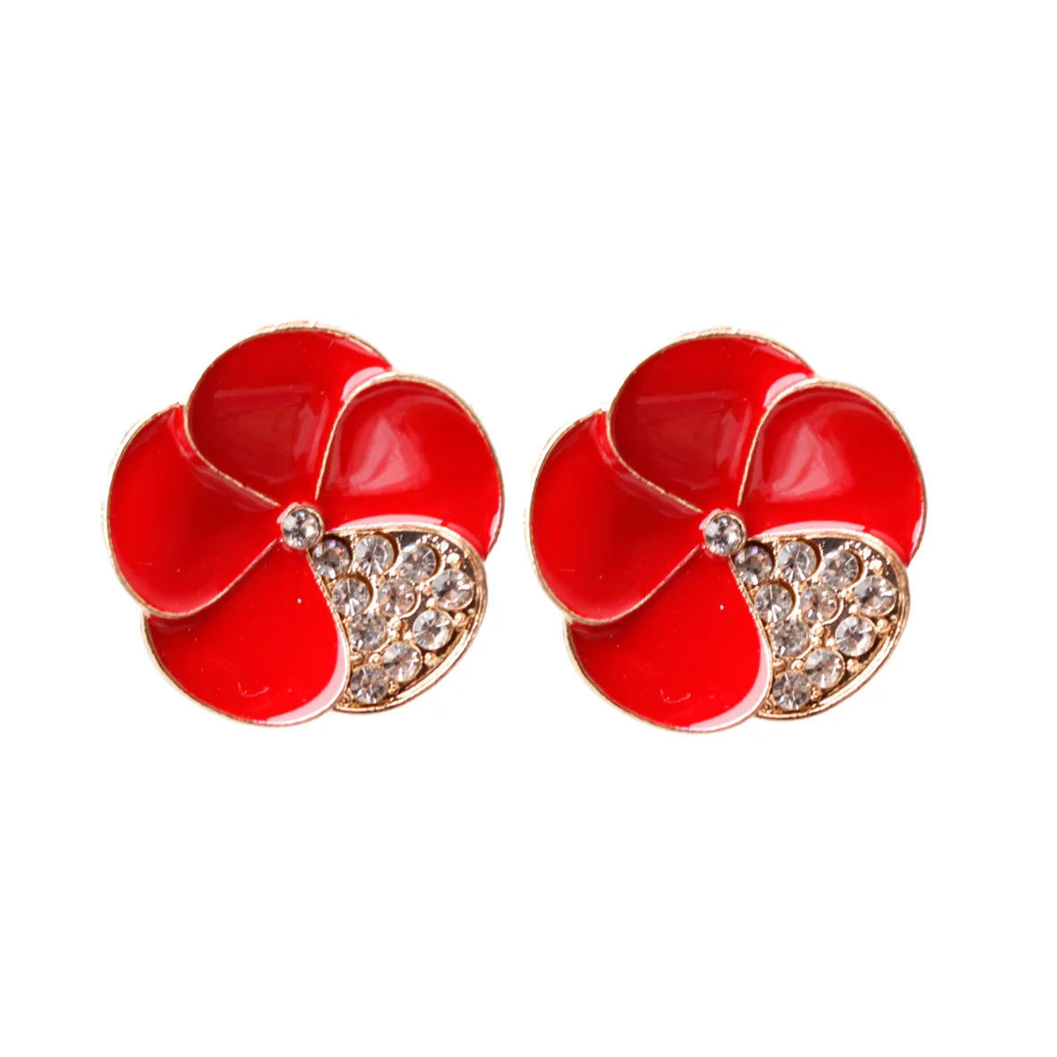 

Exaggerated Enamel Flower Stud Earrings for Woman European and American Personality Fashion Red White Alloy Earrings Accessories