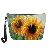 sunflower pattern print decoration toiletry bag girl women zipper neceser outdoor party storage make up cases