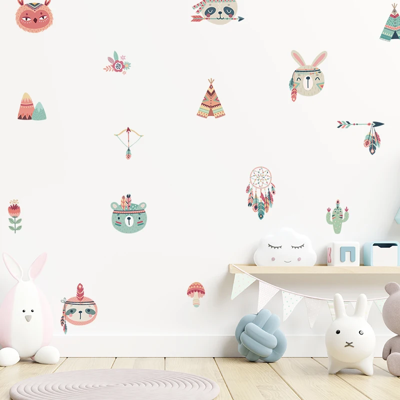 Милые индийские наклейки на стену с животными для детской комнаты домашний декор