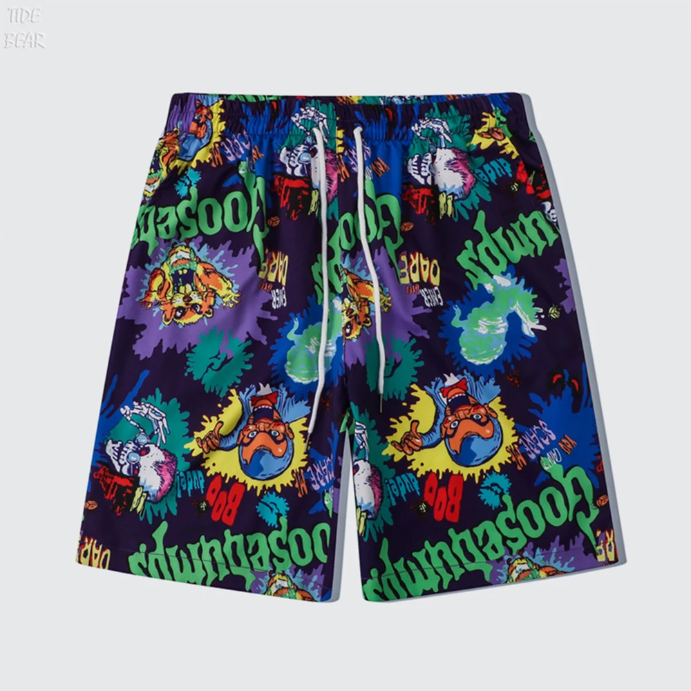 Street Retro Shirt Shorts Casual Shorts Suit Men's Spoof Horror Film Personality All-match Graffiti Print Two-piece Loose Y2y