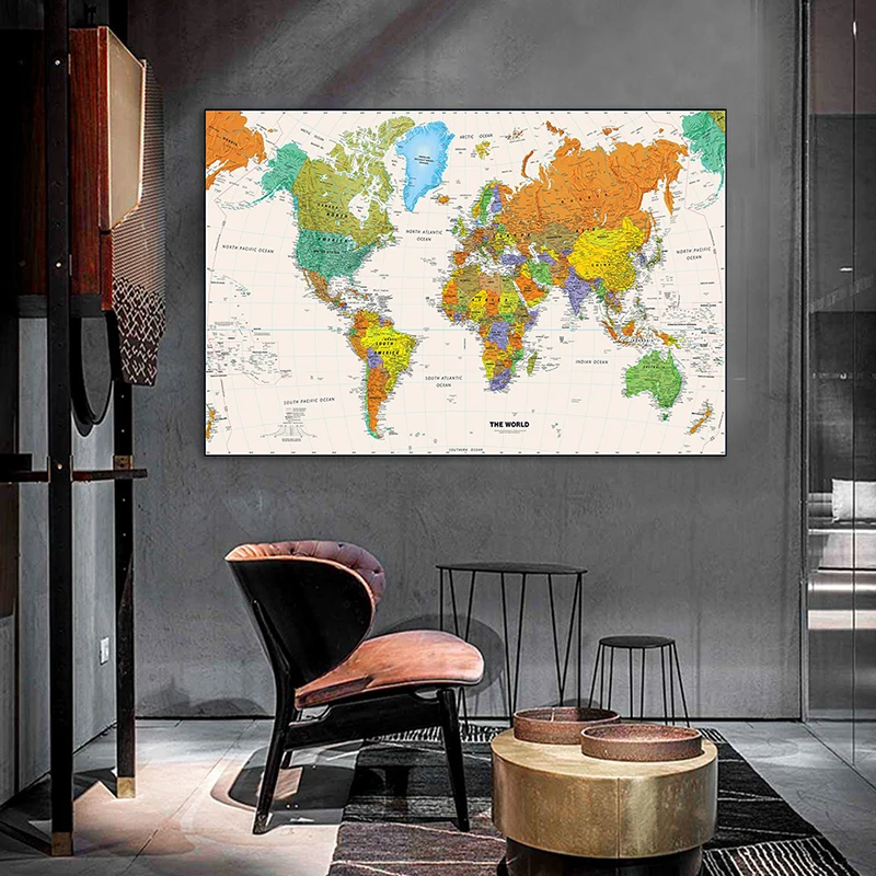 

120*80cm Map of The World Retro Art Poster Decorative Canvas Painting Wall Unframed Print Living Room Home Decor Office Supplies