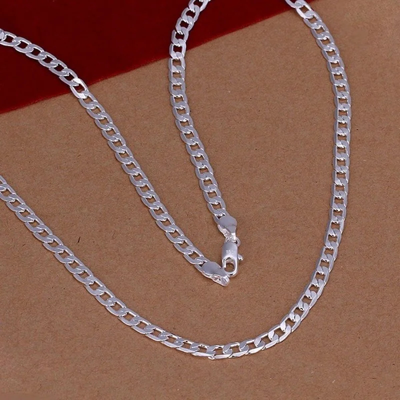 Купи 16-30inch Silver color necklace exquisite luxury gorgeous charm fashion charm 4MM chain women men necklace jewelry stamped 925 за 198 рублей в магазине AliExpress