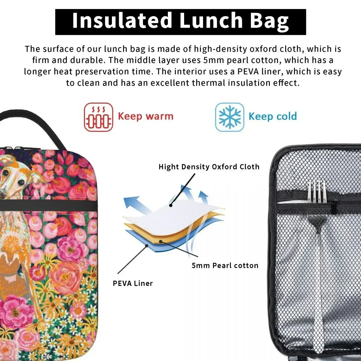 Изолированная сумка для обеда с садовой собакой борзой и лагеря путешествий