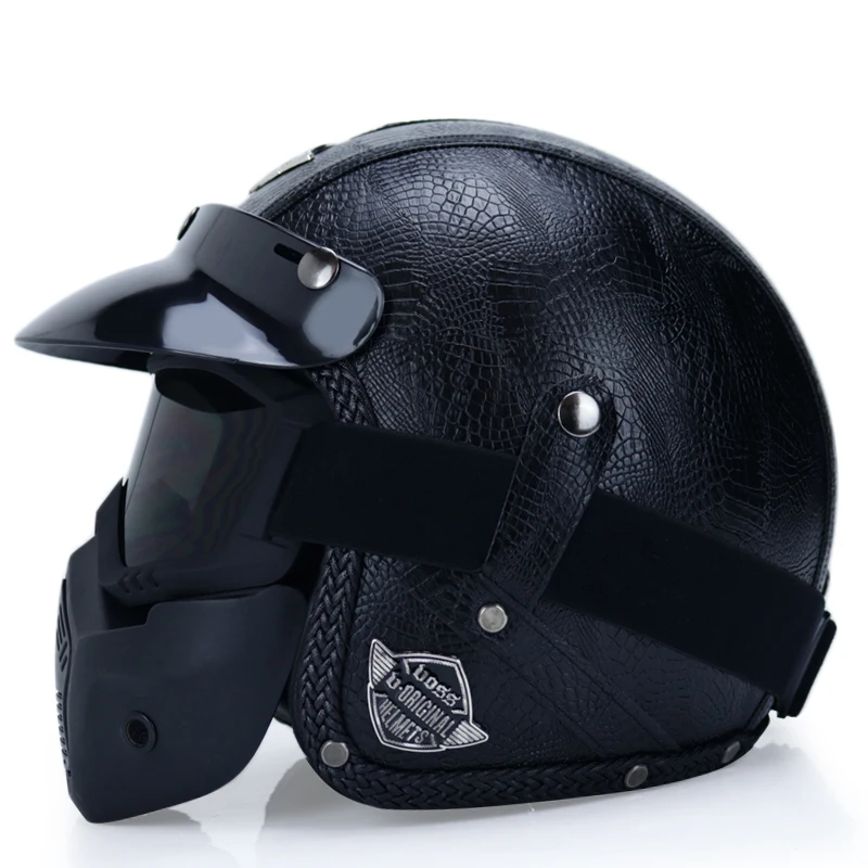 PU Leather Casco Moto Vintage Motorcycle Helmet Open Face Camouflage Capacetes De Motociclista Vespa Cafe Racer