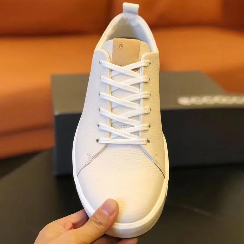 Men's Sneaker Brand High-Grade Genuine Leather Waterproof Protection Outdoor Running Sports Leisure  Golf  White Shoes
