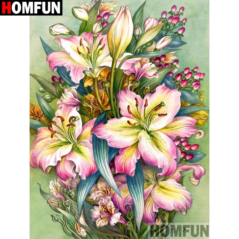 

Набор для алмазной вышивки «Цветочная Лилия» HOMFUN, картина из квадратных и круглых страз 5D «сделай сам», вышивка крестиком, домашний декор, п...