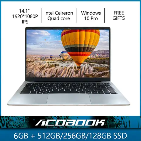 Ноутбук 6 ГБ ОЗУ 128/256/512 ГБ SSD Windows 10 Pro Intel J4105 Celeron Quad Core 14,1 "дисплей ноутбук Wi-Fi BT HDMI