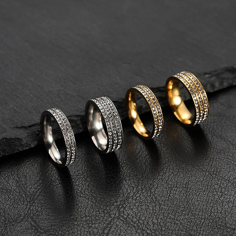 Кольцо из нержавеющей стали с инкрустацией циркония для женщин-Позолоченные