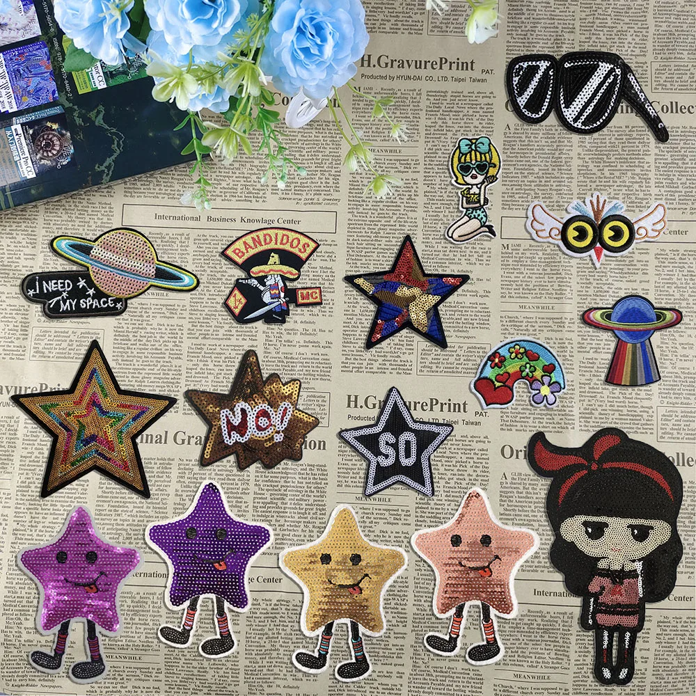

Wholesale sales 50 pieces embroidered hot melt adhesive ironing patch sewing decorative clothing accessories Repair hole patch