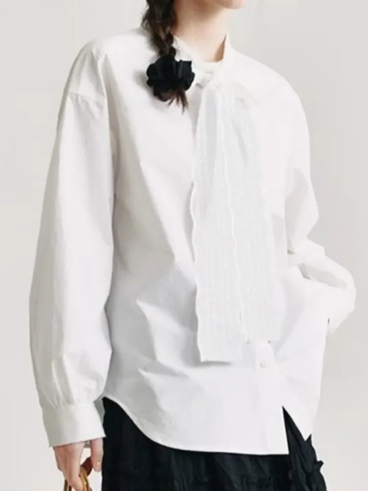 UOOZEE Белые блузки с кружевным воротником для женщин 2024 новинка осени модный