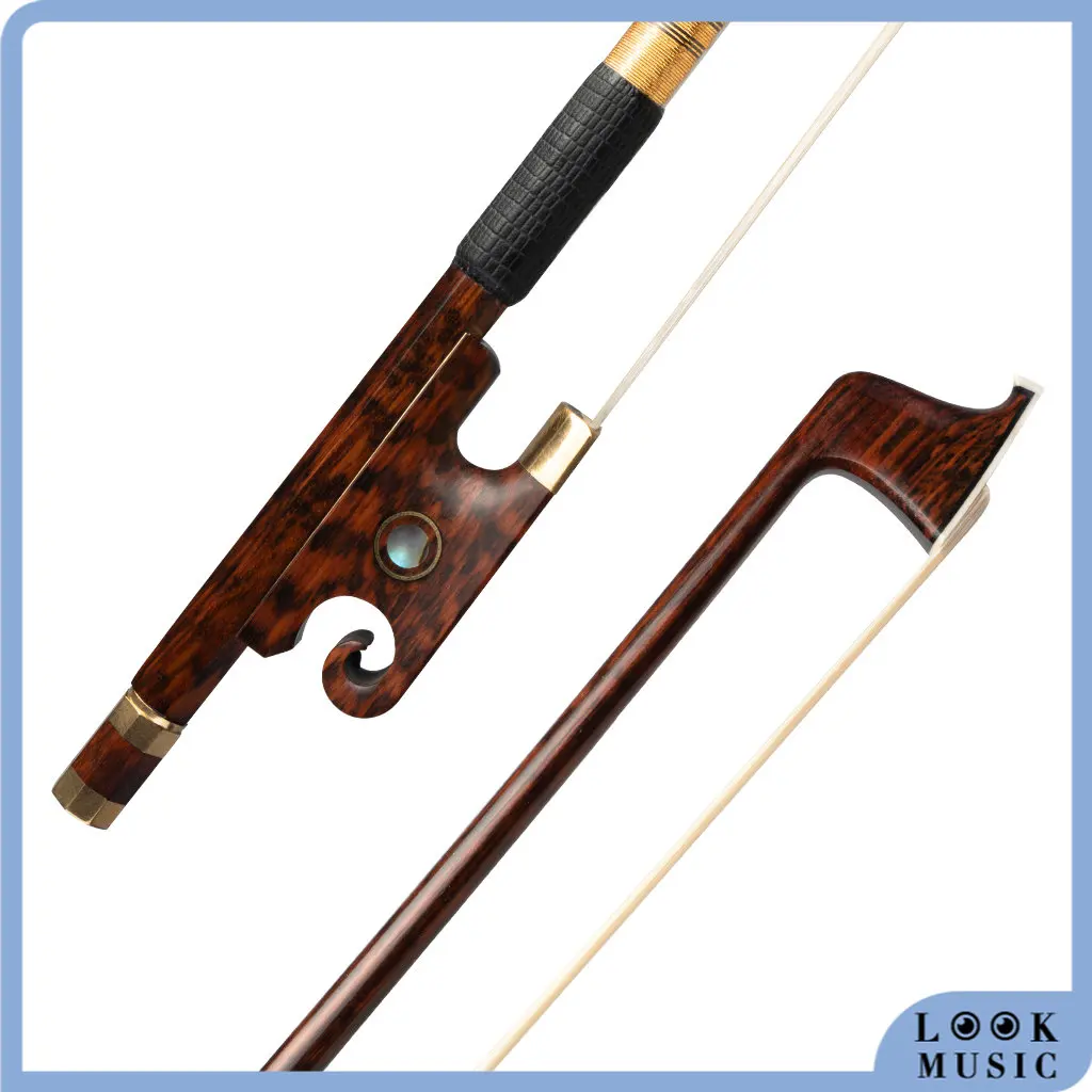 Master Snakewood Violin Bow Full Size W/Paris Eye Snake Wood Frog 4/4 Full Size Violin Straight Stick Natural Bow Horse Hair