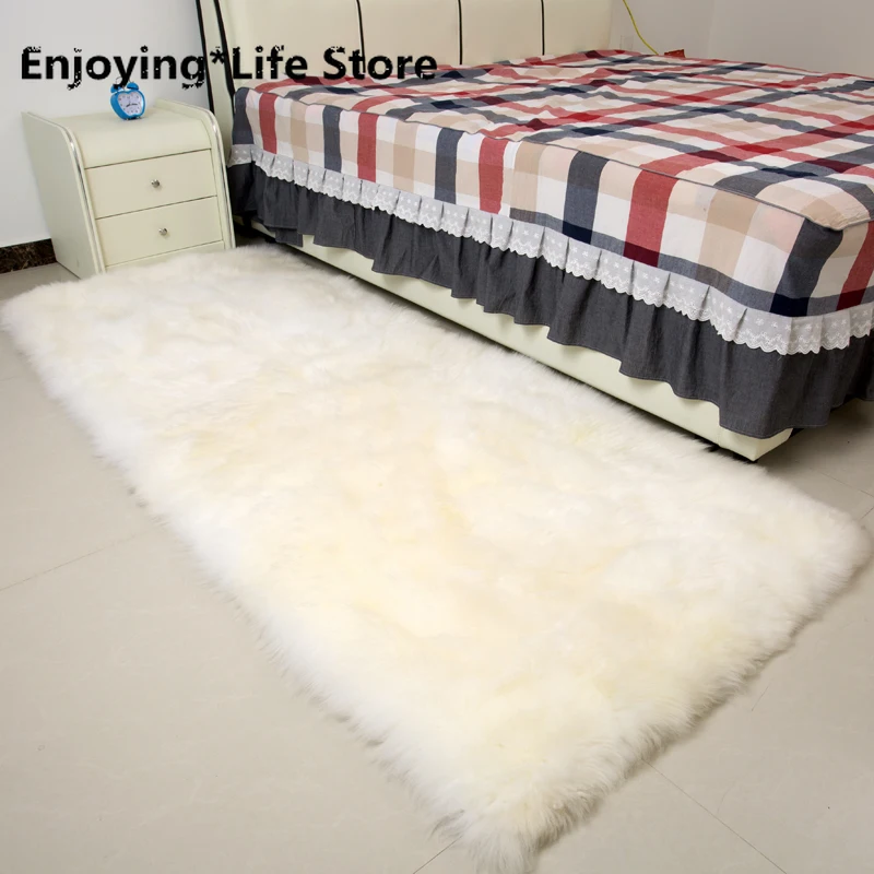 

Square Real Sheepskin Rug Winter Sheep Fur Bed Slide Carpet White Shaggy Sheep Fur Sofa Seat Mat for Bedroom