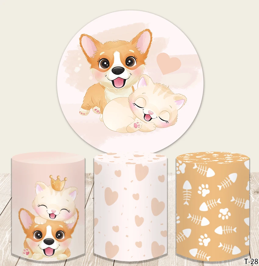 

Round Background Pet Dog Happy Birthday Corgi Dog Owner Paw-ty Doggy Party Decor Photo Circle Backdrop Studio Supplies Covers