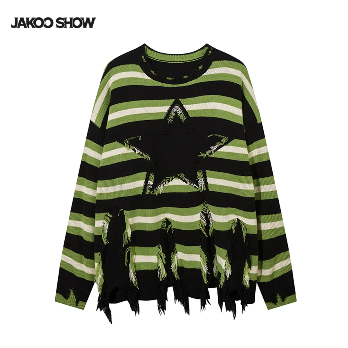 Модный вязаный топ на осень/зиму утолщенный жаккардовый с бахромой в виде звезд