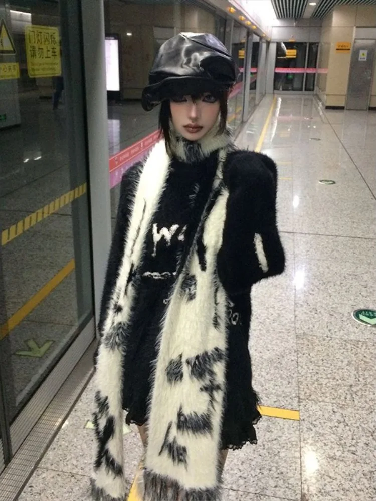 Свободный женский свитер в стиле ретро Y2k винтажный трикотажный панк с надписью