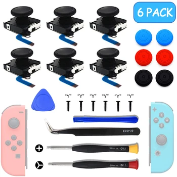 6 Pack Joycon Joystick Replacement Repair Kit for Nintendo Switch 3D Analog Thumb Sticks Caps Switch Lite OLED Tool Accessories