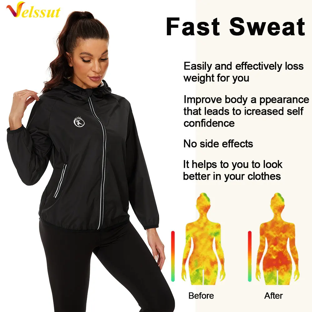 Velssut Sauna Top Women Fitness Sportwear Weight Loss Clothing Slimming Long Sleeve Hot Sweat Bodybuilding Training and Exercise