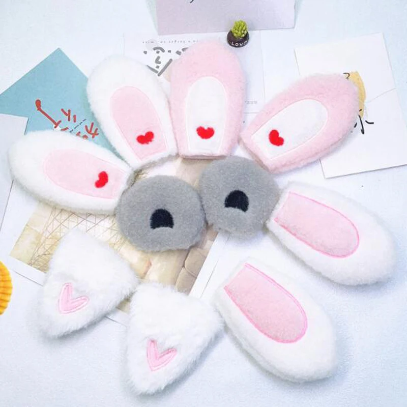 

10Pcs/lot 12*7CM Cartoon Plush Pink White Rabbit Ears Patches DIY Handmade Plush Accessories Headwear Clothing Decorations