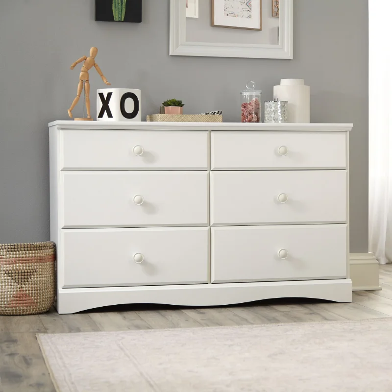 Sauder Storybook 6-Drawer Dresser, Soft White Finish vanity table  Bedroom Furniture