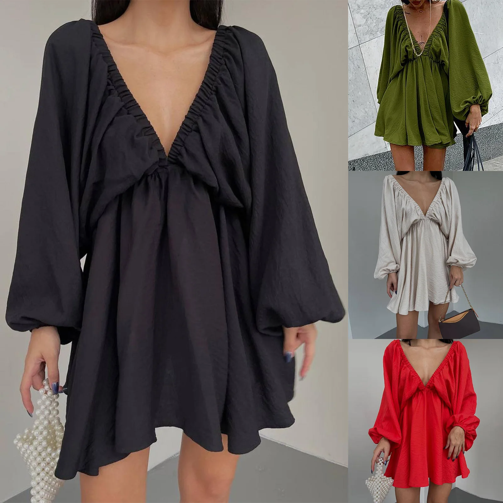 

Women Vintage Maxi Dresses 2023 Summer Sexy Deep V-Neck Long Sleeve Boho Print Long Dresses Female Beach Cover Up Elegant Robe