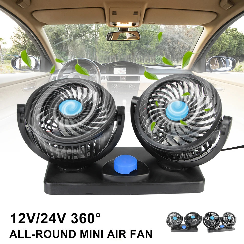

Low Noise Cooling Air Fan 360 Degree Rotating All-Round Adjustable Car Auto Air Cooling Dual Head Fan Car Fan Accessories