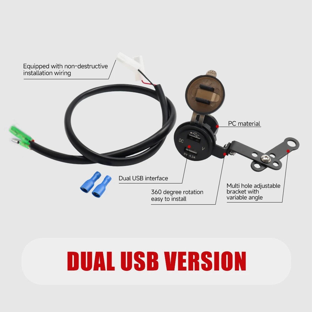 Фото Подходит для мотоцикла Vulcan S 650, QC3.0, USB, адаптер с двумя портами, разъем питания, быстрая зарядка телефона, водонепроницаемый, пластик, алюминий №5