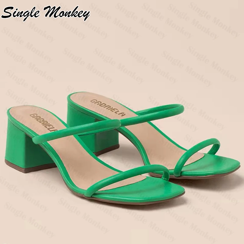 

Summer New Party Chunky Women Slippers Fashion Designer Sandals 2022 Sexy Pumps Open-toed Women Shoes PU Leather Dress Slides