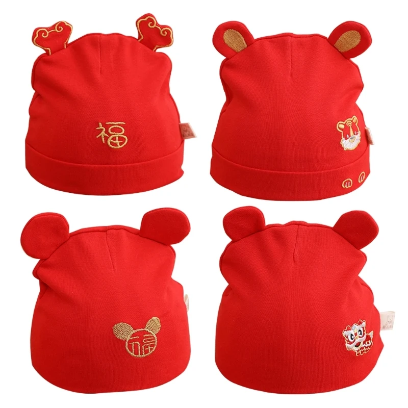 

Newborn to 5 Months Boys Girls Red Bear Ear Hats Cute Cartoon Baby Outdoor Beanie Cap Infants Accessories Newborn New Year Gifts
