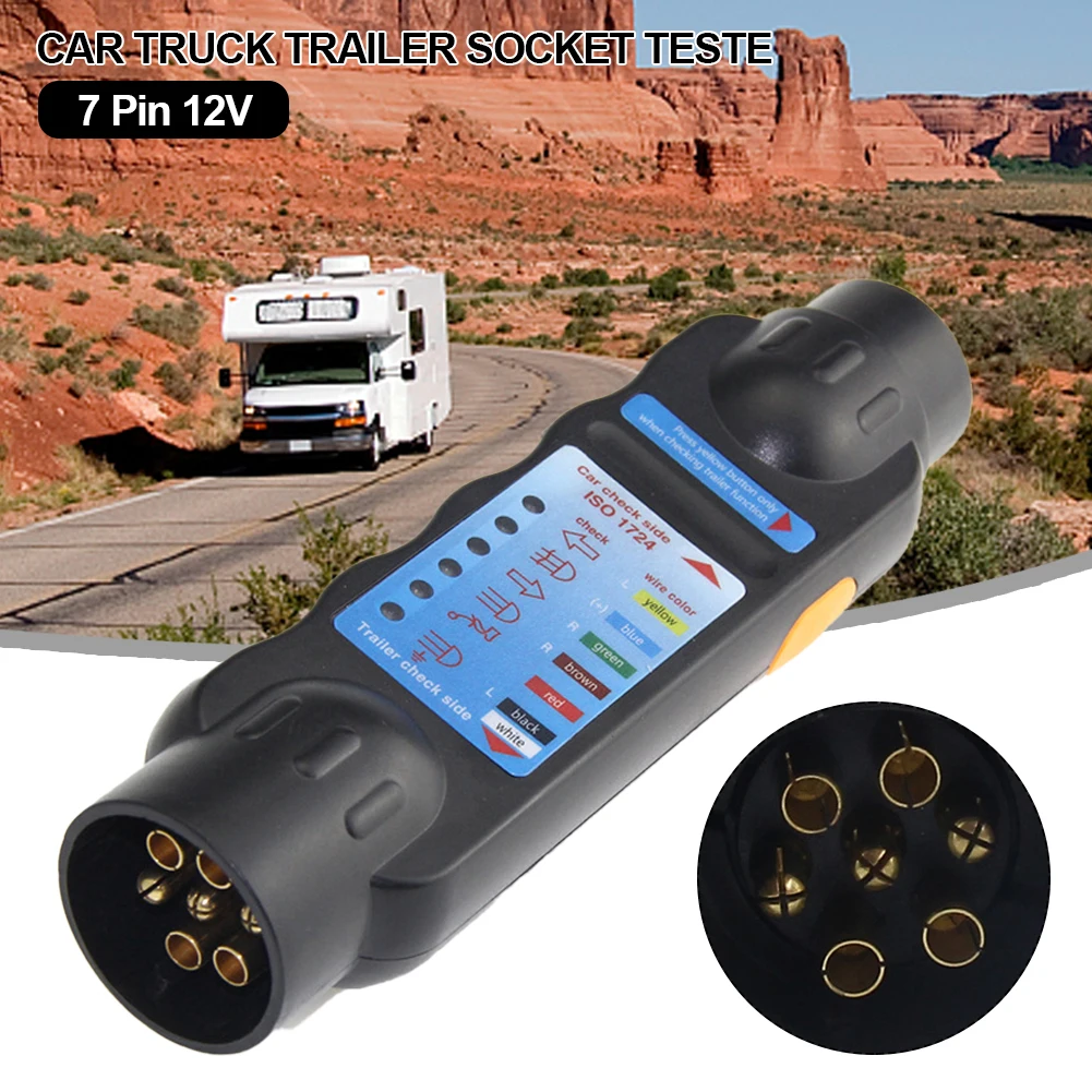 

7-контактный тестер розетки прицепа, буксирный тестер для задней лампы, сигнал поворота, прожекторная лампа, диагностические инструменты, автомобильные аксессуары, 12 В