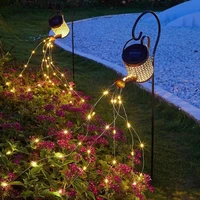 solar led light outdoor garden decorative kettle art lamp metal iron waterproof ip65 with installed light string watering can