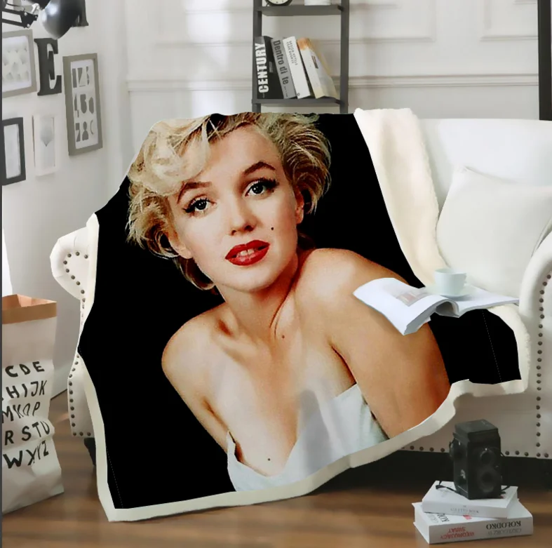 

Флисовое одеяло Marilyn Monroe с 3d рисунком, для кровати, походов, пикника, толстое стеганое одеяло, модное покрывало, одеяло в стиле Sherpa-10