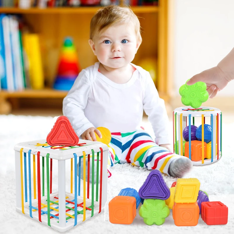 

Baby Colorful Montessori Shape Blocks Sorting Game Toys Learning Educational Sensory Toys for 6-24 Months kids Toy Birthday Gift