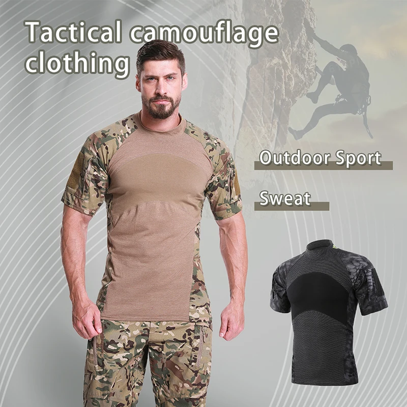 Man Fashion Tactical Running T-Shirts Thick Cotton Camouflage Short Sleeve Military Shirt Sport Breathable Dry Patriotic Apparel