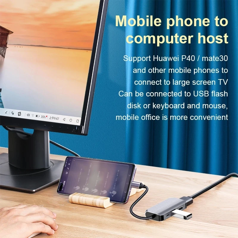 4 в 1 док-станция типа-c с поддержкой 4K USB Type C к HD хабу Мультипорт usb c hdm vga компьютерное расширение док-станция.
