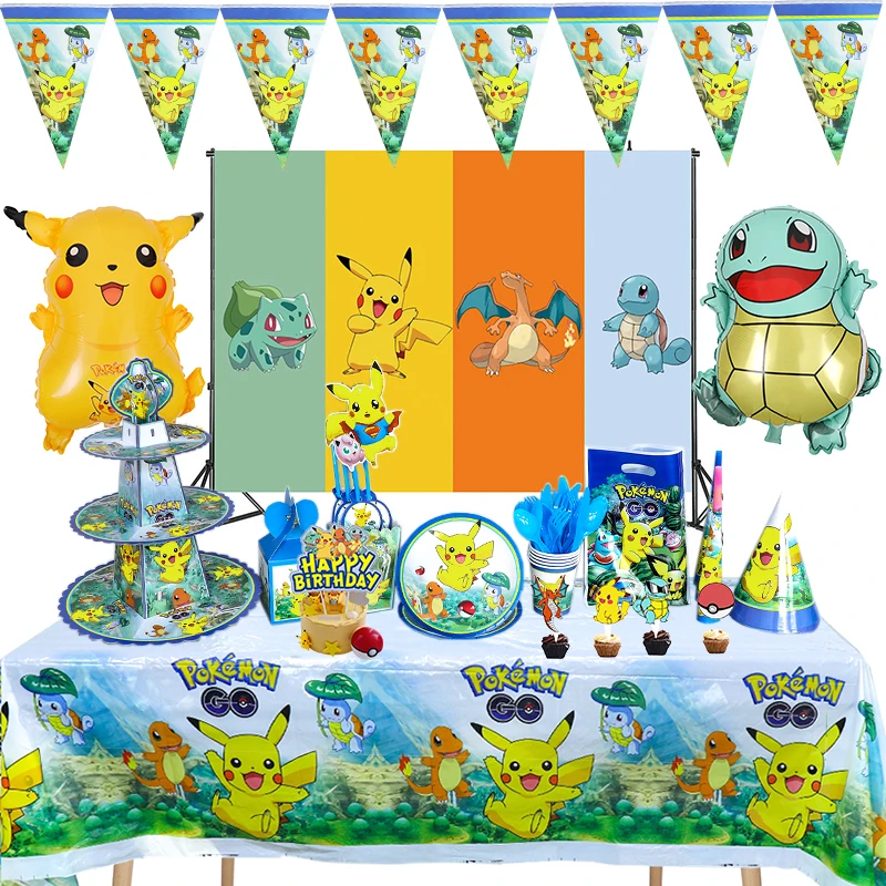 

10Person Pokemon Balloon Charmander Squirtle Bulbasaur Pikachu Decoration Supplies Toys Kids Xmas Birthday Party Decoration Gift