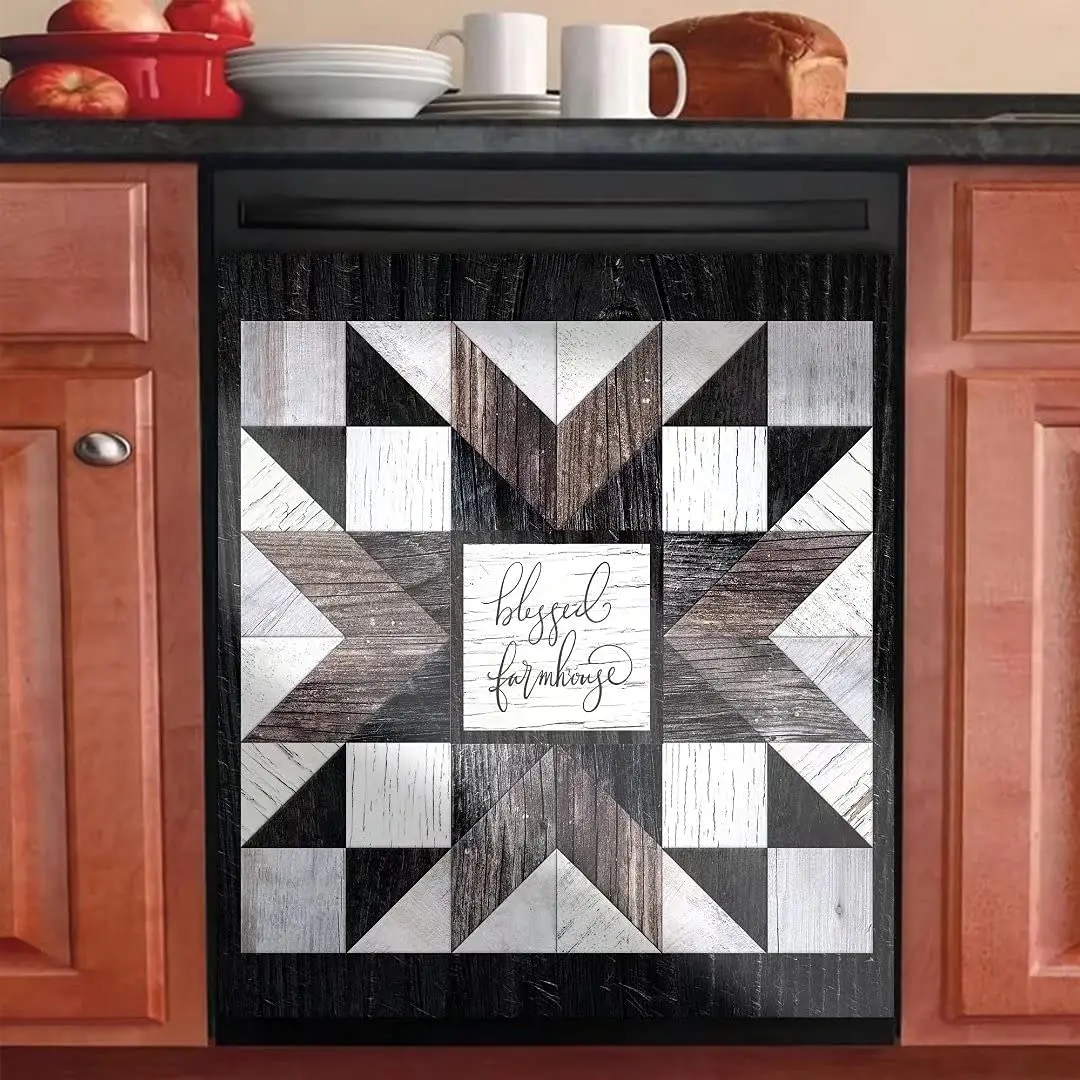 

Farmhouse Barn Wood Quilt Tiles Dishwasher Cover Decorative Magnet Dishwasher Covers for The Front Dishwasher Door Magnet Cover