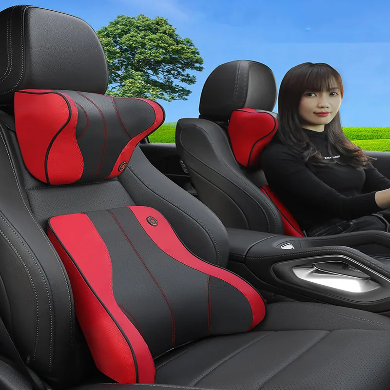 

3D PU Leather Breathable Car Headrest Neck Pillow Car Accessories Memory Foam Seat Lumbar Pillow Head Restraint Travel Pillows