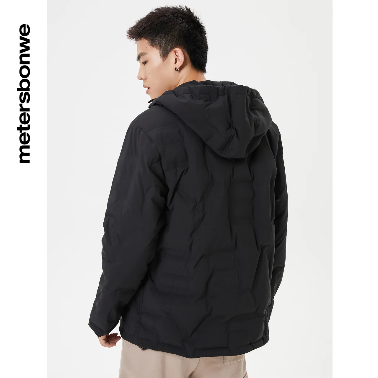 Metersbonwe Men's 22New Winter Direct Embossing Hooded Down Jacket Solid Color 90%Duck Down Warm Wear Youth Casual Outwear