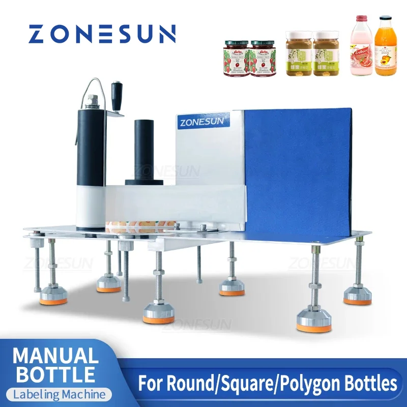 ZONESUN دليل البلاستيك والزجاج المستديرة مربع ملصقا ماكينة زجاجات جرة آلة وسم
