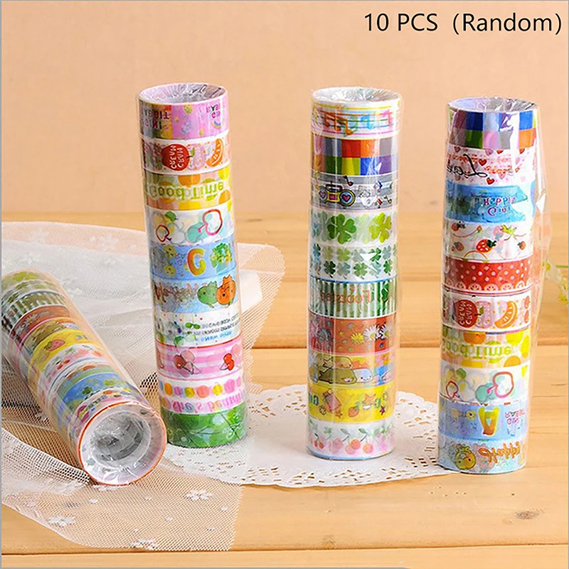 

10PCS Cute Cartoon Mini Washi Tape Japanese Ins Style Girl Heart Student Collage Journal Colorful Masking Tape Stickers