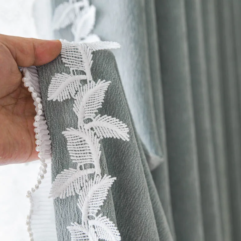 

Minimalist Style Curtains for Living Dining Room Bedroom Small Fresh Matcha Green Chenille Curtains Fabric Curtain Custom