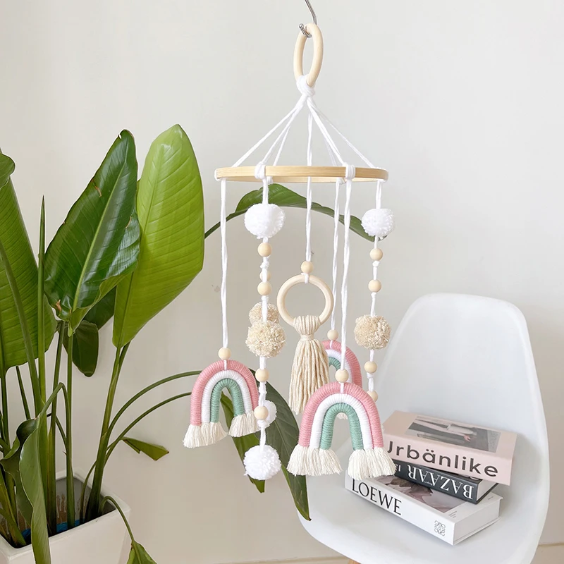 Baby Room Rainbow Tassels Ornament Crib Hanging Ring Toys Decoration Woven Baby Bed  Rattle Mobile Wind Bell Macrame Pendant